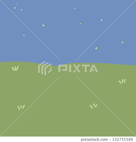 Cartoon Meadow with Stars at Night 132731589