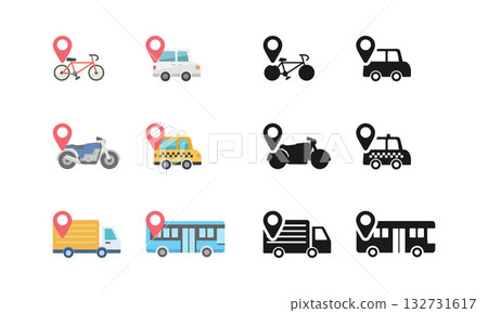 車輛和地圖圖釘 132731617