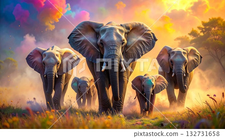 象群壁紙藝術材料 132731658