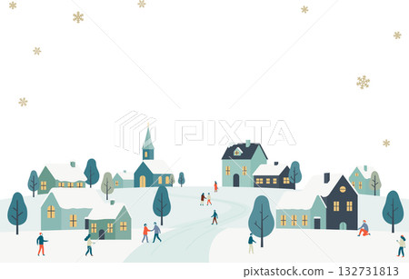 Illustration of a winter cityscape with falling snowflakes Illustration of a winter cityscape with falling snowflakes 132731813