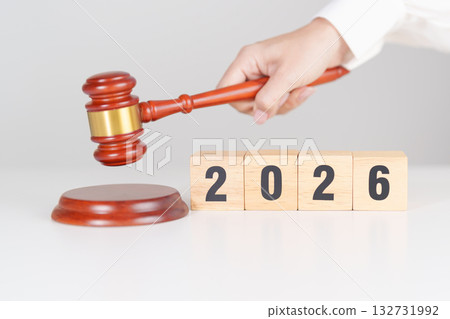 Happy New Year 2026 with judge gavel on table. Law, lawyer, judgment, justice auction and bidding concept Happy New Year 2026 with judge gavel on table. Law, lawyer, judgment, justice auction and bidding concept 132731992