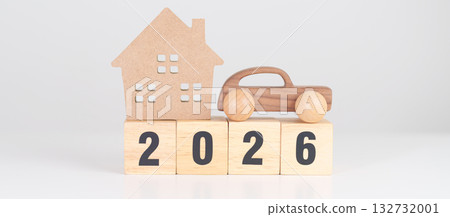 Happy New Year 2026 with house and Car model. real estate, Home mortgage and car loan, tax, investment, financial, savings, interest rate, economic recession and New Year concepts Happy New Year 2026 with house and Car model. real estate, Home mortgage and car loan, tax, investment, financial, savings, interest rate, economic recession and New Year concepts 132732001