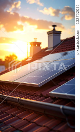 Solar Panel on Roof Close-up Solar Panel on Roof Close-up 132732053
