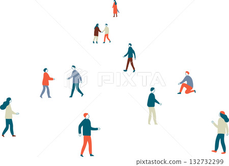 手繪插畫：悠閒的人們 | 冬日城市中漫步的普通人 132732299