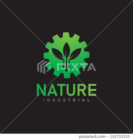 nature technology logo  leaf and gear machine vector  agriculture logo template icon  eco tech logo 132732335