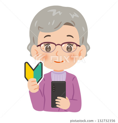 Senior woman who is new to smartphones Upper body illustration 132732356