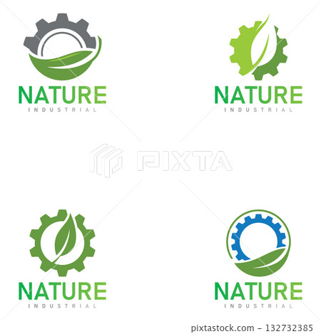 Set of nature technology logo leaf and gear machine vector agriculture logo template icon eco tech logo Set of nature technology logo leaf and gear machine vector agriculture logo template icon eco tech logo 132732385