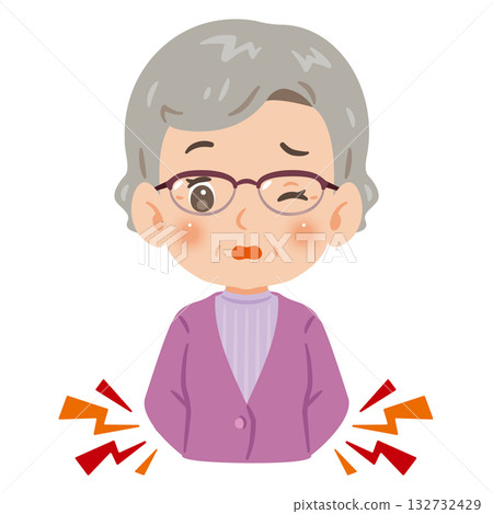 Senior woman suffering from back pain, upper body illustration 132732429