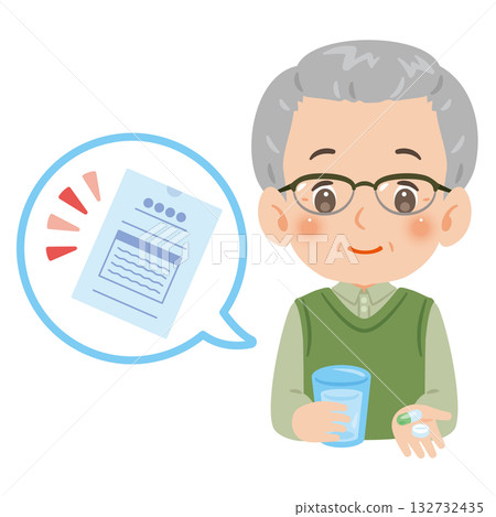 老年男子服用藥物的上半身插圖 132732435