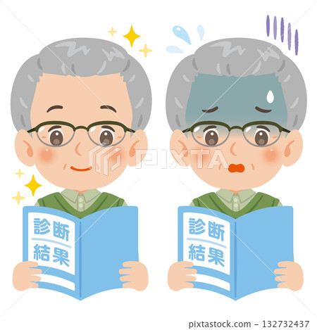 Senior man looking at medical examination results Upper body illustration set Senior man looking at medical examination results Upper body illustration set 132732437