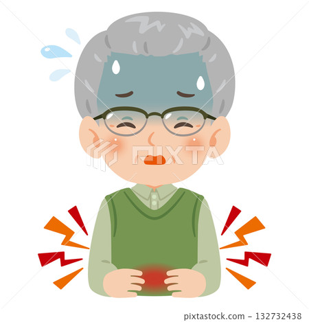 Senior man suffering from stomach pain Upper body illustration 132732438