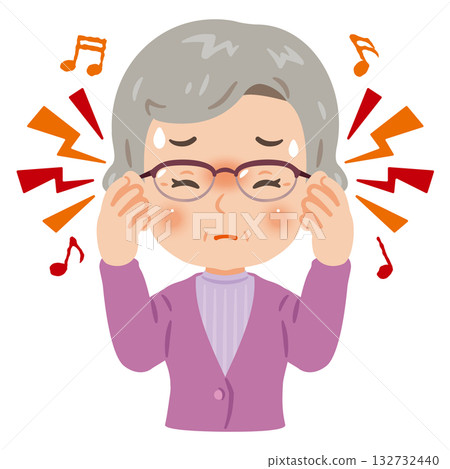 Senior woman suffering from tinnitus upper body illustration Senior woman suffering from tinnitus upper body illustration 132732440