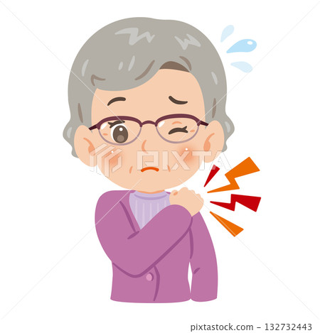 老年婦女肩部僵硬的上半身插圖 老年婦女肩部僵硬的上半身插圖 132732443