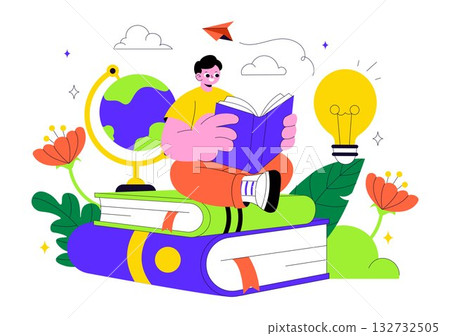 Book Week Events Vector Illustration with People Reading and Students Studying Textbooks for Literacy in a Flat Style Cartoon Background Book Week Events Vector Illustration with People Reading and Students Studying Textbooks for Literacy in a Flat Style Cartoon Background 132732505