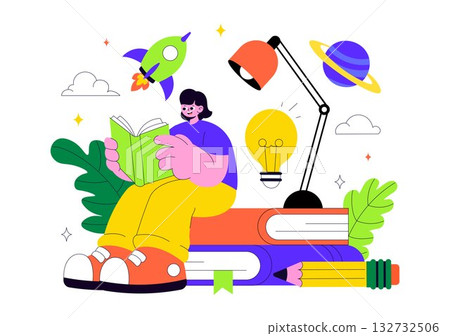 Book Week Events Vector Illustration with People Reading and Students Studying Textbooks for Literacy in a Flat Style Cartoon Background 132732506