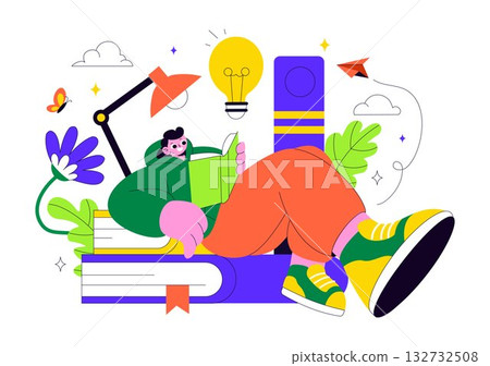 Book Week Events Vector Illustration with People Reading and Students Studying Textbooks for Literacy in a Flat Style Cartoon Background 132732508