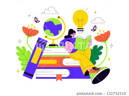 Book Week Events Vector Illustration with People Reading and Students Studying Textbooks for Literacy in a Flat Style Cartoon Background 132732510