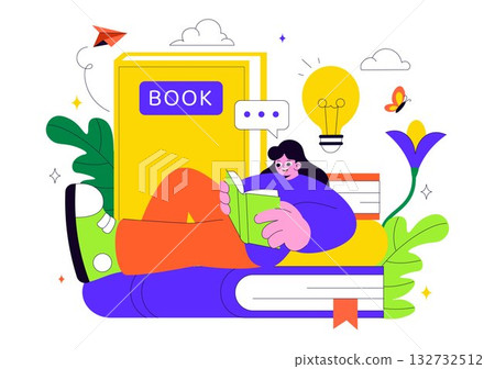 Book Week Events Vector Illustration with People Reading and Students Studying Textbooks for Literacy in a Flat Style Cartoon Background 132732512