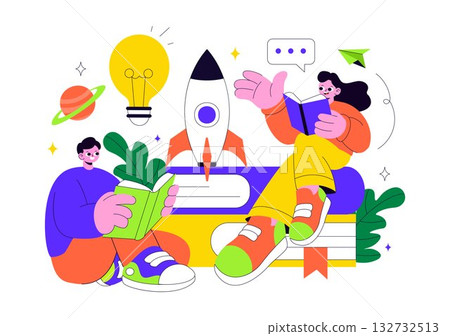 Book Week Events Vector Illustration with People Reading and Students Studying Textbooks for Literacy in a Flat Style Cartoon Background Book Week Events Vector Illustration with People Reading and Students Studying Textbooks for Literacy in a Flat Style Cartoon Background 132732513