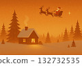 橘色的日落，雪夜，山間小屋裡的聖誕節 132732535