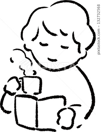 圖解：一個人手捧一杯咖啡，正在讀書。 132732568