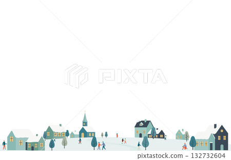 北歐風格冬季城市背景 | 白雪皚皚的山丘和人群插圖 北歐風格冬季城市背景 | 白雪皚皚的山丘和人群插圖 132732604