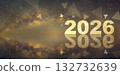 Panoramic horizontal design of Happy New Year 2026 with Firework and Milky way background. 132732639