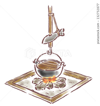 爐邊烹飪-一幅柔和細緻的手繪插圖 爐邊烹飪-一幅柔和細緻的手繪插圖 132732877