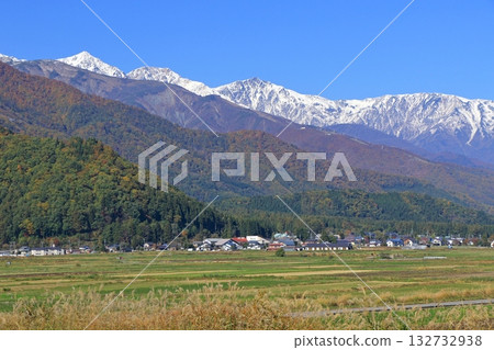 從白馬山腳下眺望深秋的白馬三山。 從白馬山腳下眺望深秋的白馬三山。 132732938