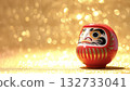 AI-generated image of a red Daruma doll and a sparkling gold background that seems to bring good fortune 132733041