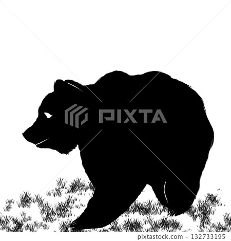 Bear silhouette facing left on the lawn 132733195