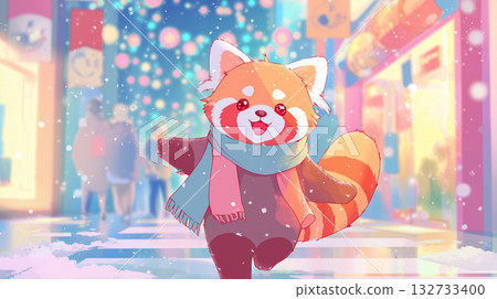 Red panda enjoying Christmas illuminations 132733400