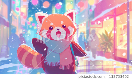 Red panda enjoying Christmas illuminations Red panda enjoying Christmas illuminations 132733402