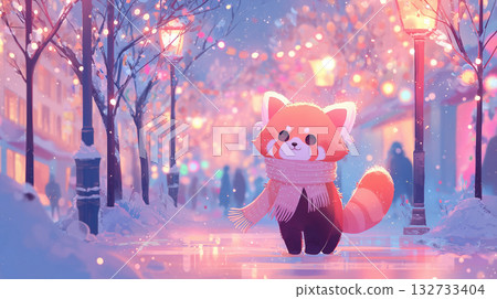Red panda enjoying Christmas illuminations 132733404