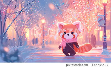 Red panda enjoying Christmas illuminations 132733407