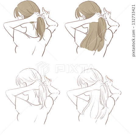 Illustration of a woman doing hair care 132733421