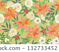 Christmas seamless pattern with hand drawn pastel poinsettias, white roses, anemones and holly. 132733452