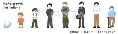 男性生命階段插圖，從嬰兒到老年人（彩色） 132733657