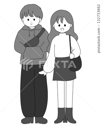 一組可愛的男女大學生全身黑白插圖 一組可愛的男女大學生全身黑白插圖 132733662