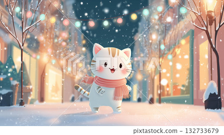 Cat enjoying Christmas illuminations Cat enjoying Christmas illuminations 132733679