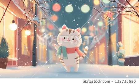 Cat enjoying Christmas illuminations 132733680