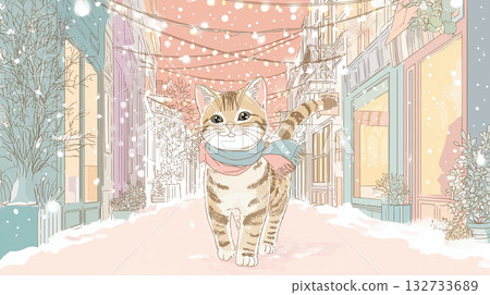 Cat enjoying Christmas illuminations 132733689