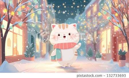 Cat enjoying Christmas illuminations 132733693