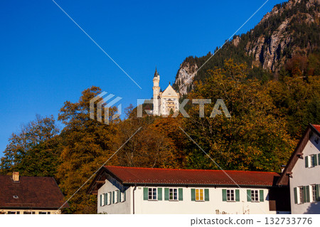 The magnificent view of Neuschwanstein Castle in the autumn morning light 132733776