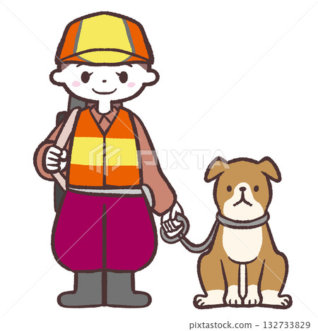 Hunting woman and dog illustration Hunting woman and dog illustration 132733829
