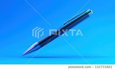 Realistic 3D stylus pen floating on a blue background Realistic 3D stylus pen floating on a blue background 132733881