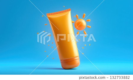 以橙色管子和太陽為主題的3D防曬霜藝術作品 132733882