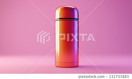 粉紅色背景的光澤3D保溫瓶 132733883