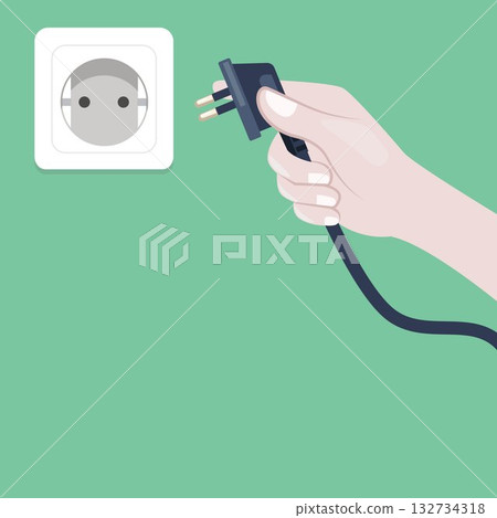 vector illustration of plugging or unplugging electrical cables in the wall 132734318