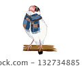 A Japanese Java Sparrow wearing a blue checked scarf 132734885